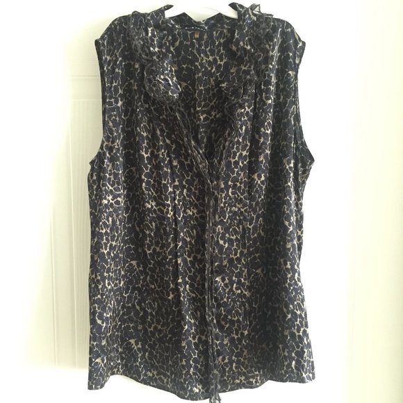 Elie Tahari Brenna Sleeveless Leopard Print Silk Blouse - Picture 3 of 13